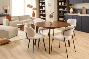 Table à manger ronde extensible finition noyer L120-150 cm LEENA