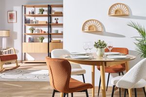 Table extensible rallonges intégrées ronde en bois clair chêne L115-154 cm EGO
