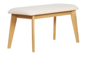 Banc scandinave en tissu effet laine bouclée blanc et bois clair L92 cm ELION