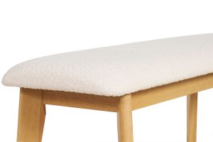 Banc scandinave en tissu effet laine bouclée blanc et bois clair L92 cm ELION