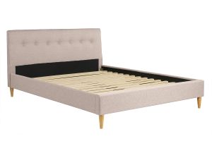 Lit 2 places 160x200 cm avec tête de lit en tissu beige LEONCE