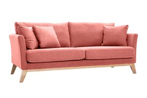 Canapé scandinave déhoussable 3 places en tissu effet velours texturé terracotta et bois clair OSLO