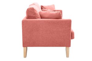 Canapé scandinave déhoussable 3 places en tissu effet velours texturé terracotta et bois clair OSLO
