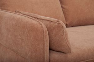 Canapé d'angle convertible réversible avec coffre 3-4 places en tissu effet velours terre brûlée et bois clair DRISS