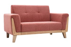 Canapé scandinave 2 places en tissu terracotta et bois clair FJORD
