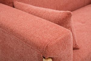 Canapé scandinave 2 places en tissu terracotta et bois clair FJORD