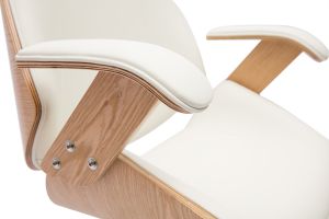 Fauteuil de bureau de direction design blanc, bois clair et acier chromé MUSK