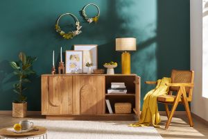Buffet en bois massif gravé 3 portes L160 cm ARK
