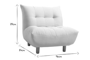 Skandinavischer Sessel aus weißem Stoff mit Bouclé-Wolleffekt und hellem Holz YUMI