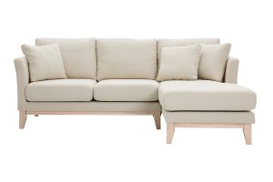 Canapé d'angle droit déhoussable 4 places en tissu beige et bois clair OSLO