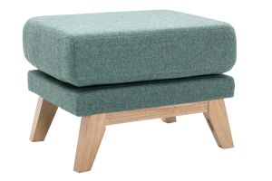 Pouf repose-pieds déhoussable scandinave en tissu vert de gris et bois clair OSLO
