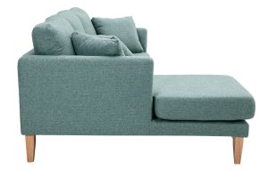 Canapé d'angle gauche déhoussable scandinave en tissu vert de gris et bois clair 3-4 places OSLO
