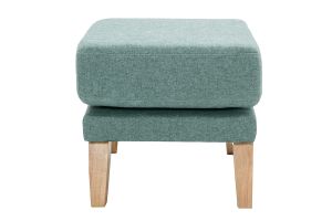 Pouf repose-pieds déhoussable scandinave en tissu vert de gris et bois clair OSLO