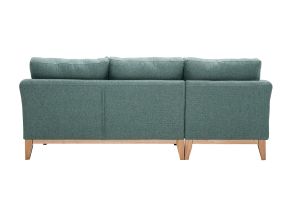 Canapé d'angle gauche déhoussable scandinave en tissu vert de gris et bois clair 3-4 places OSLO