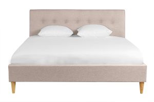 Lit 2 places 160x200 cm avec tête de lit en tissu beige LEONCE