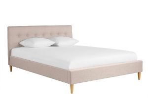 Lit 2 places 160x200 cm avec tête de lit en tissu beige LEONCE