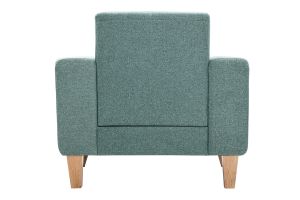 Fauteuil scandinave en tissu vert de gris et bois clair FJORD