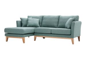 Divano angolare sinistro sfoderabile scandinavo in tessuto grigio-verde e legno chiaro 3-4 posti OSLO