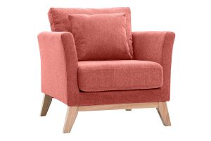 Fauteuil scandinave déhoussable en tissu effet velours texturé terracotta et bois clair OSLO