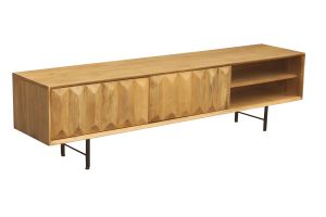 Meuble TV en bois clair manguier massif gravé L160 cm AGRA