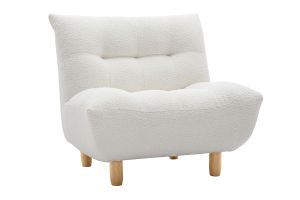 Fauteuil scandinave en tissu effet laine bouclée blanc et bois clair YUMI