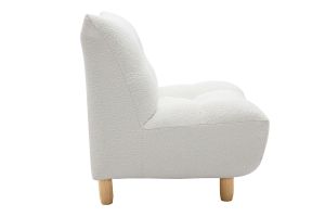 Fauteuil scandinave en tissu effet laine bouclée blanc et bois clair YUMI
