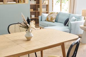 Table extensible rallonges intégrées rectangulaire en bois clair chêne L140-170 cm ANK