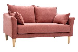 Canapé scandinave 2 places en tissu effet velours texturé terracotta et bois clair KATE