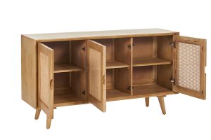 Buffet en bois manguier et cannage rotin 3 portes L145 cm LAKA