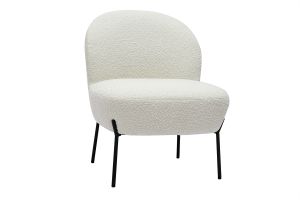 Fauteuil en tissu effet laine bouclée blanc et métal noir BELEY