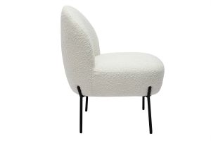 Fauteuil en tissu effet laine bouclée blanc et métal noir BELEY