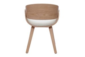 Chaise design en tissu effet laine bouclée blanc et bois clair BENT
