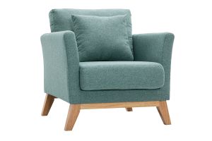 Poltrona scandinava sfoderabile in tessuto grigio-verde e legno chiaro OSLO