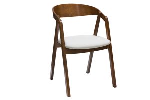 Chaises vintage empilables en bois teinté noyer et tissu effet laine bouclée blanc (lot de 2) LOVA