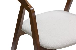 Chaises vintage empilables en bois teinté noyer et tissu effet laine bouclée blanc (lot de 2) LOVA