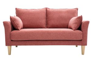Canapé scandinave 2 places en tissu effet velours texturé terracotta et bois clair KATE