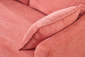 Canapé scandinave 2 places en tissu effet velours texturé terracotta et bois clair KATE