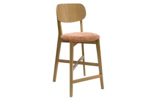 Tabouret de bar en bois clair chêne et tissu effet velours terre brûlée H65 cm LUCIA