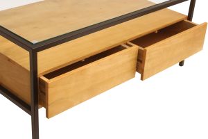 Table basse rectangulaire avec rangements en bois manguier massif, verre et métal noir L100 cm SITA
