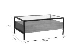 Table basse rectangulaire avec rangements en bois manguier massif, verre et métal noir L100 cm SITA