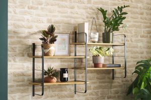 Étagère murale en bois manguier massif et métal noir L122 cm AKINA