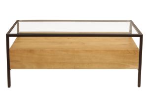 Table basse rectangulaire avec rangements en bois manguier massif, verre et métal noir L100 cm SITA