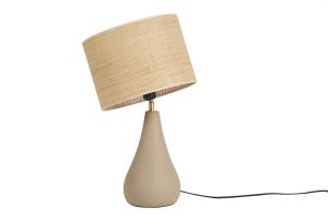 Lampe à poser taupe en céramique mate et abat-jour en raphia H49 cm PYRUS