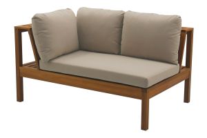 Salon de jardin d'angle 6 places en bois massif avec coussins déhoussables taupe BELIZE