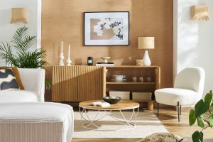Fauteuil en tissu effet laine bouclée blanc et métal noir BELEY