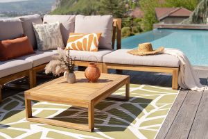 Salon de jardin d'angle 6-8 places en bois massif avec coussins déhoussables taupe SALSA