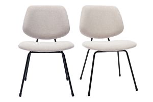 Chaises design en tissu effet velours texturé beige et métal noir (lot de 2) BARNET