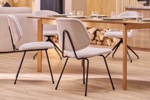 Chaises design en tissu effet velours texturé beige et métal noir (lot de 2) BARNET