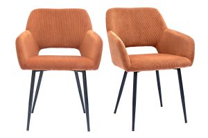 Chaises en tissu velours côtelé terre brûlée et métal noir (lot de 2) LAURETTE