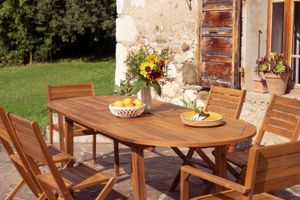 Table de jardin extensible rallonges intégrées en bois massif L160-210 cm MAYEL